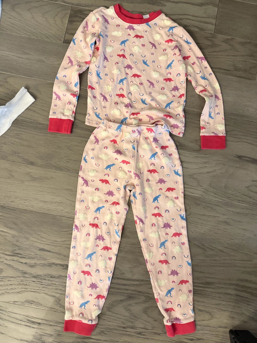 Tucker + Tate Pink Dino Rainbow glow in dark Pajama Set  size 8